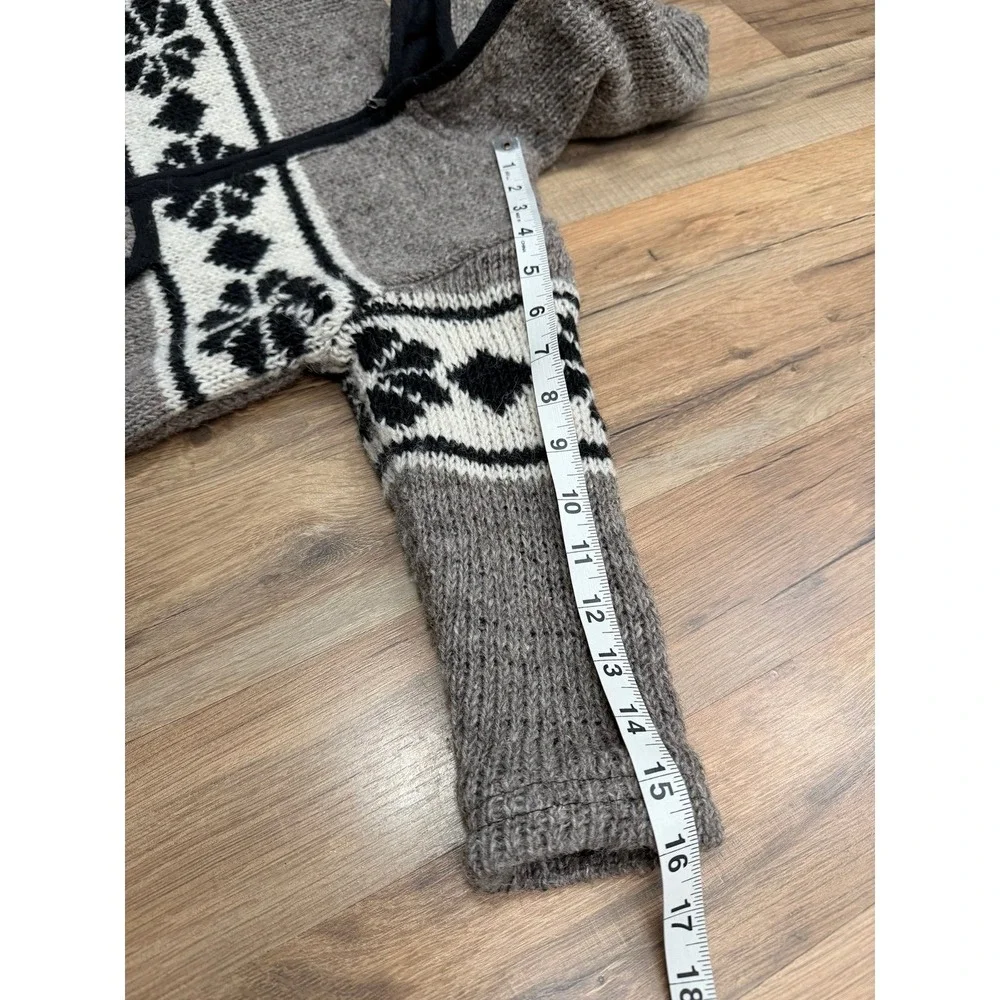 Handmade 100%‎ Wool Zip Up Hoodie Andean Sweater Gray Nepal Size L